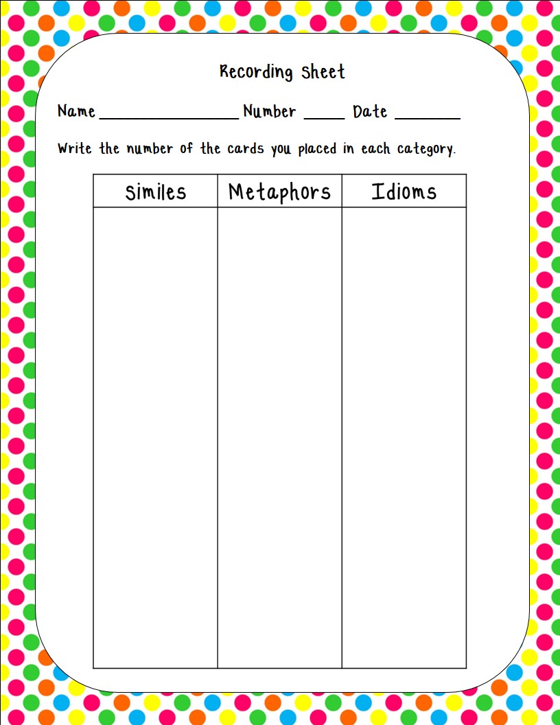 worksheet Metaphor Simile Worksheet fit to be fourth similes metaphors idioms with a freebie i also made worksheet that am going use as another formative assessment of this skill here students are asked explain so