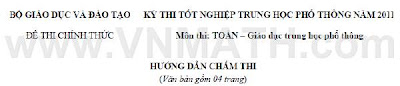 Đáp án Đề thi Tốt nghiệp THPT 2011 Đáp án Đề thi môn Toán Tốt nghiệp THPT 2011