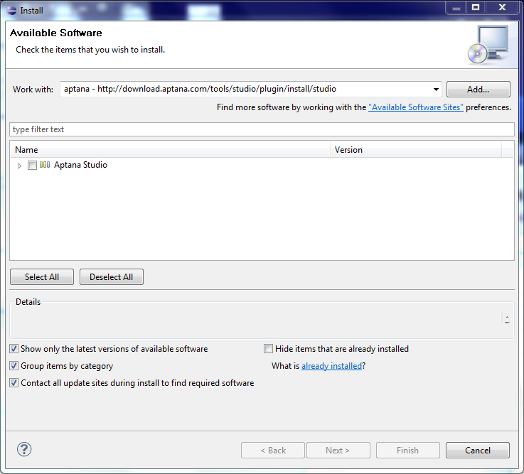 Aptana Studio Available Software Sites
