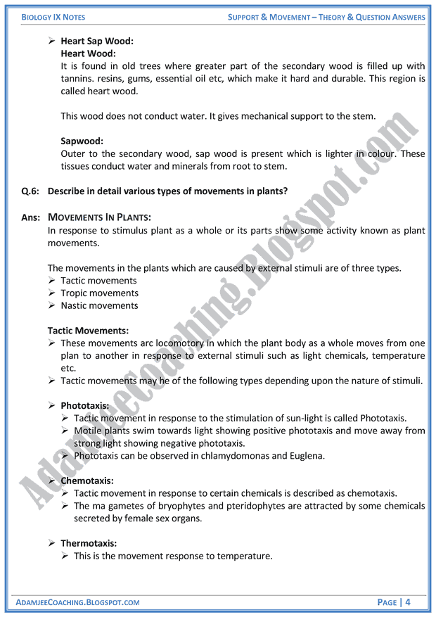 support-and-movement-theory-notes-and-question-answers-biology-notes-for-class-9th