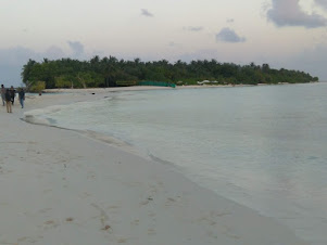 View of tiny Omadhoo Island from a sand bank on Northern tip.