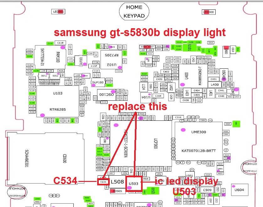 كل مخططات سامسونج الجديد -  عطل اضاءة الشاشة سامسونج S5830i Samsung+S5830i+lcd+light+Solution