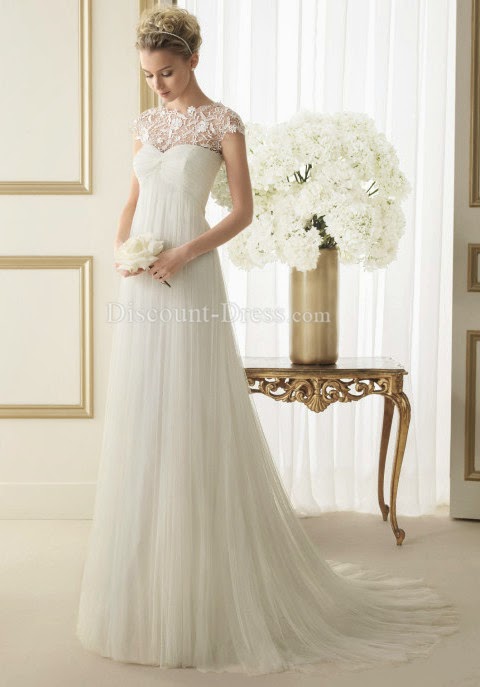  Fantastic Floor Length Jewel Neck Tulle A line Cap Sleeves Wedding Dress