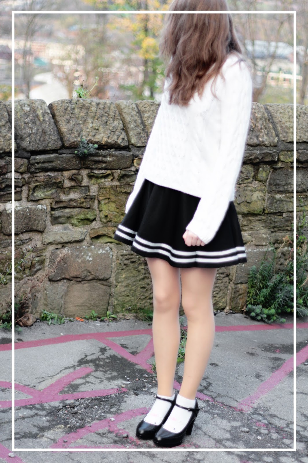 cute winter ootd monochrome sailor skirt
