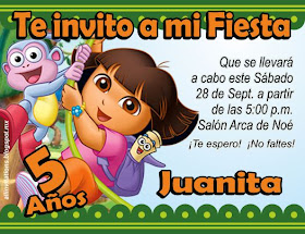 Invitacion con el personaje de Dora La Exploradora y botas