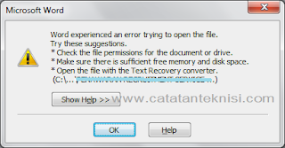 word experienced an error trying to open the file