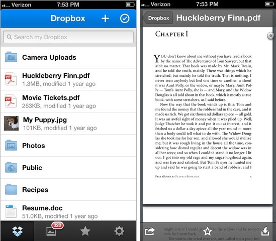 Dropbox v2.1 - Screenshot Dropbox v2.1 for iPhone, iPod Touch and iPad