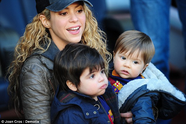 Adorable-Shakira and sons support Gerad Pique during Barcelona match Adorable-Shakira and sons support Gerad Pique during Barcelona match