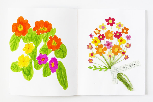 2x2 Sketchbook, 2x2, sketchbooks, Dana Barbieri, Anne Butera, sketches, collage, spring flowers