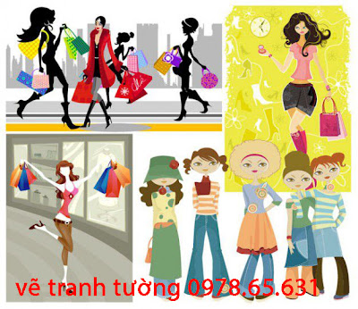 vẽ tranh tường shop thời trang vẽ tranh tường