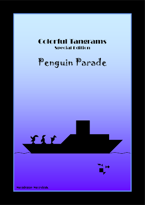 Tangram Patterns Penguin Parade with penguins mountains and 2 ships