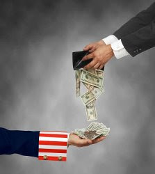 IT'S SOCIALISM!! Man pours wallet into Uncle Sam's hand
