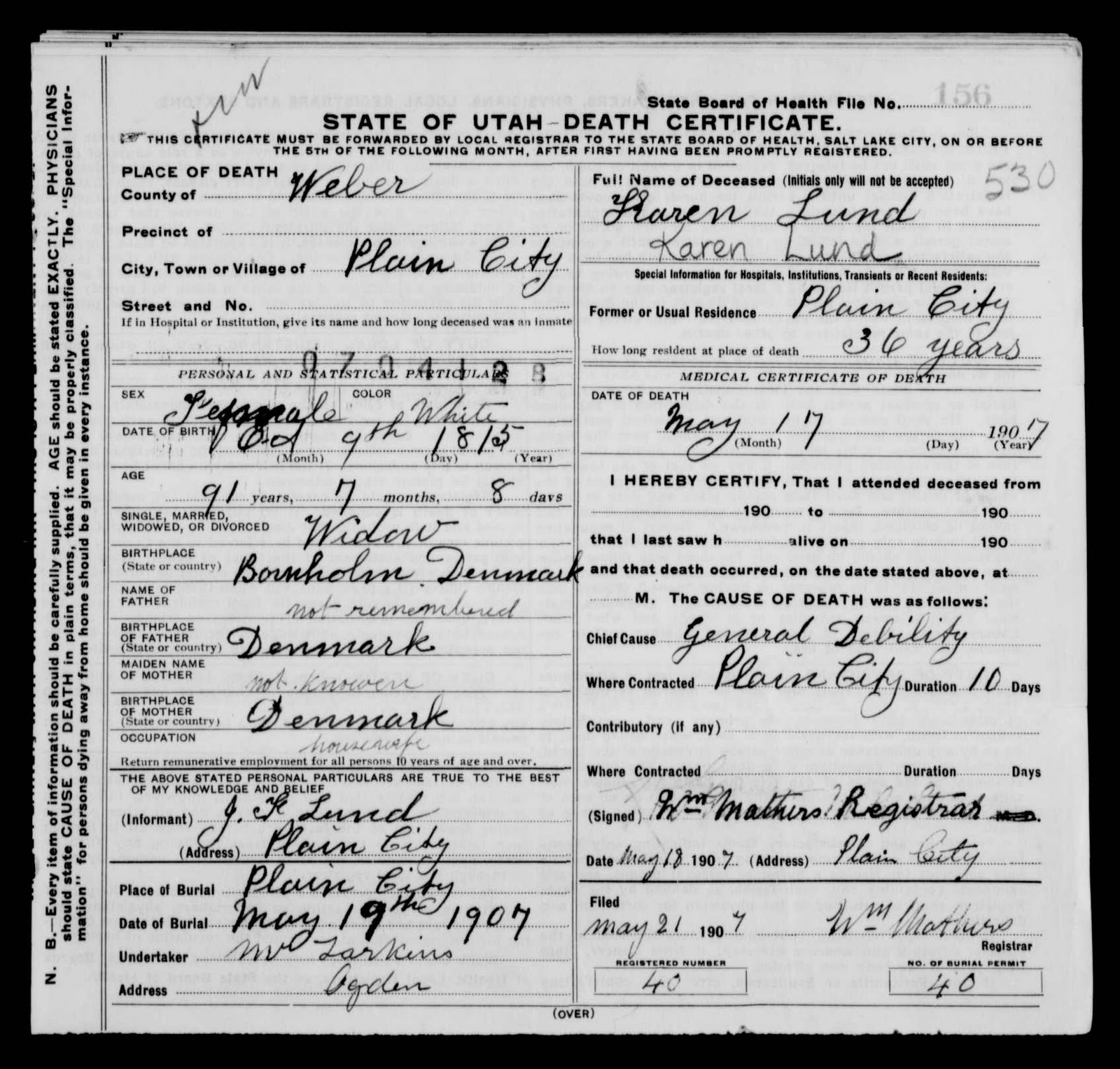 Lundology: Death Certificate - Karen Lund