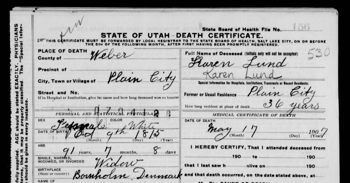 Lundology: Death Certificate - Karen Lund