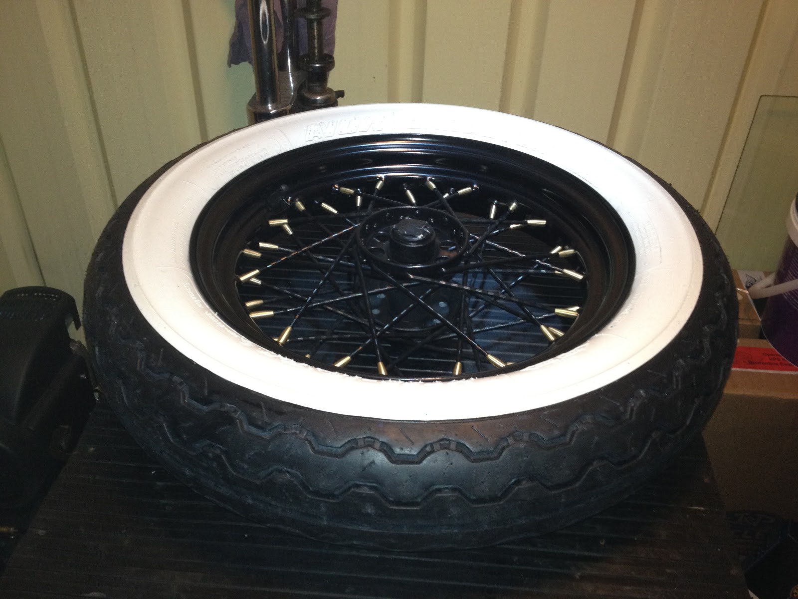 PROJECT IRONHEAD 16" Avon Gangster 2.75" side whitewall tyre now fitted