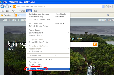 From IE menu bar go to Tools  and select Internet Options 