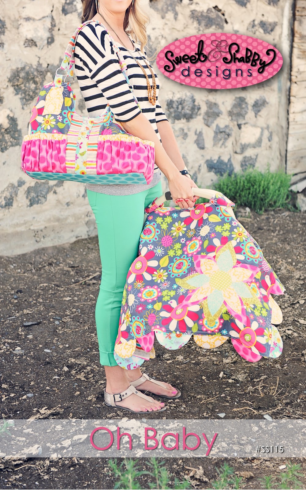 Sweet and Shabby Designs Oh Baby Diaper Bag and Car Seat Cover