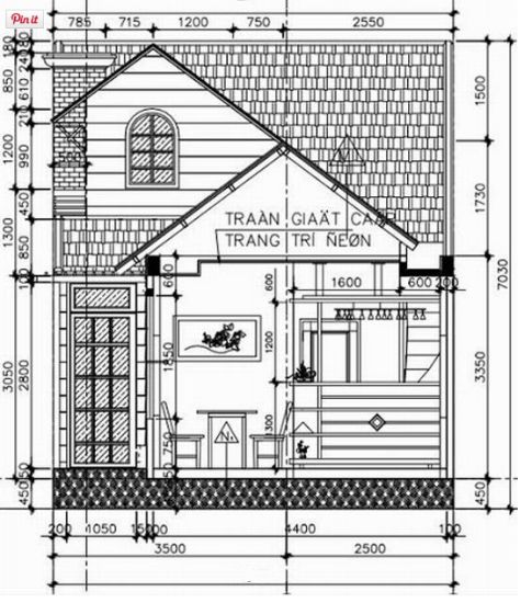 Mẫu nhà cấp 4 diện tích 5×20 - Nhà cấp 4 đẹp Bản vẽ mặt đứng