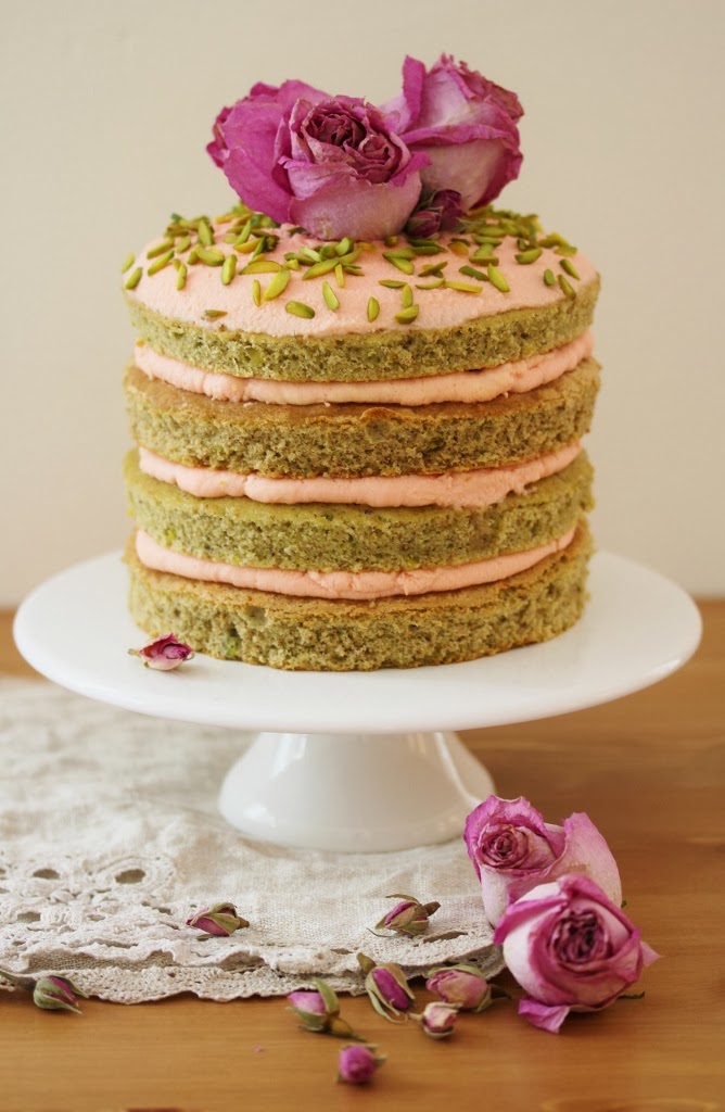 Pistachio Layer Cake with Rose Mascarpone Frosting & 1 Year