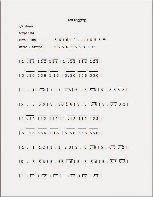 Musik Dan Lagu Daerah Kaltim Partitur Musik Iringan Tari Burung