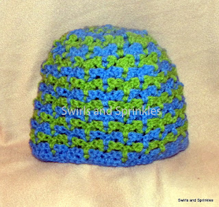 Swirls and Sprinkles: Crochet hat in reverse. Pattern by: Hooked in Yarn