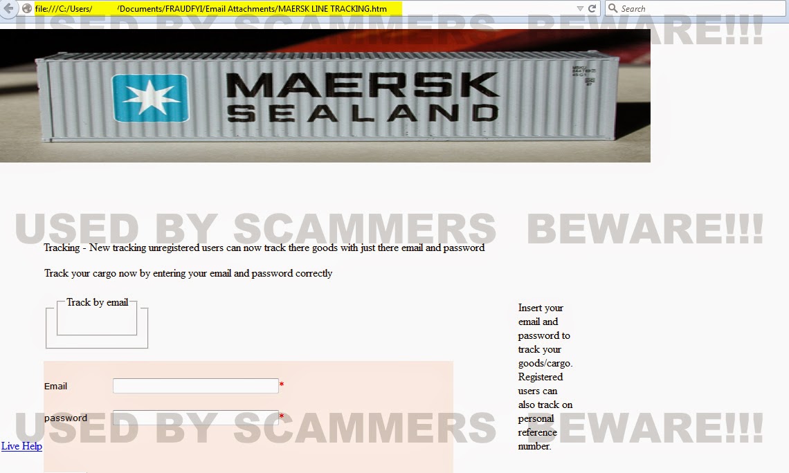 FRAUD FYI PHISHING ALERT!! Phishing email from maerskline shipping