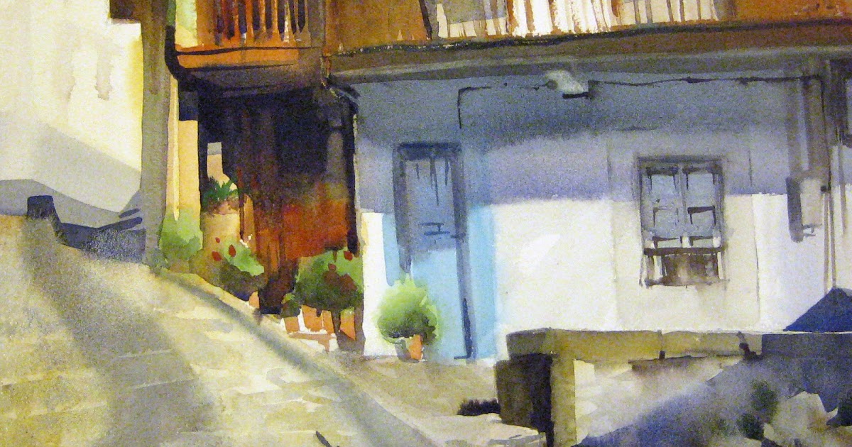 Pintar a la Acuarela: LA CASA DE LA PUERTA AZUL, LASTRES.