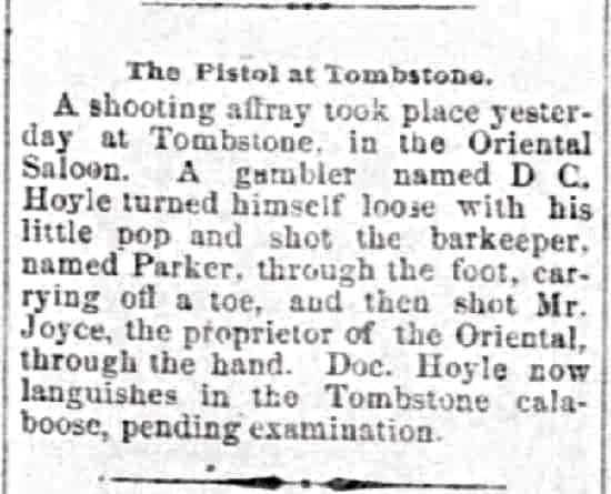 Newspaper account of Tombstone shooting ~