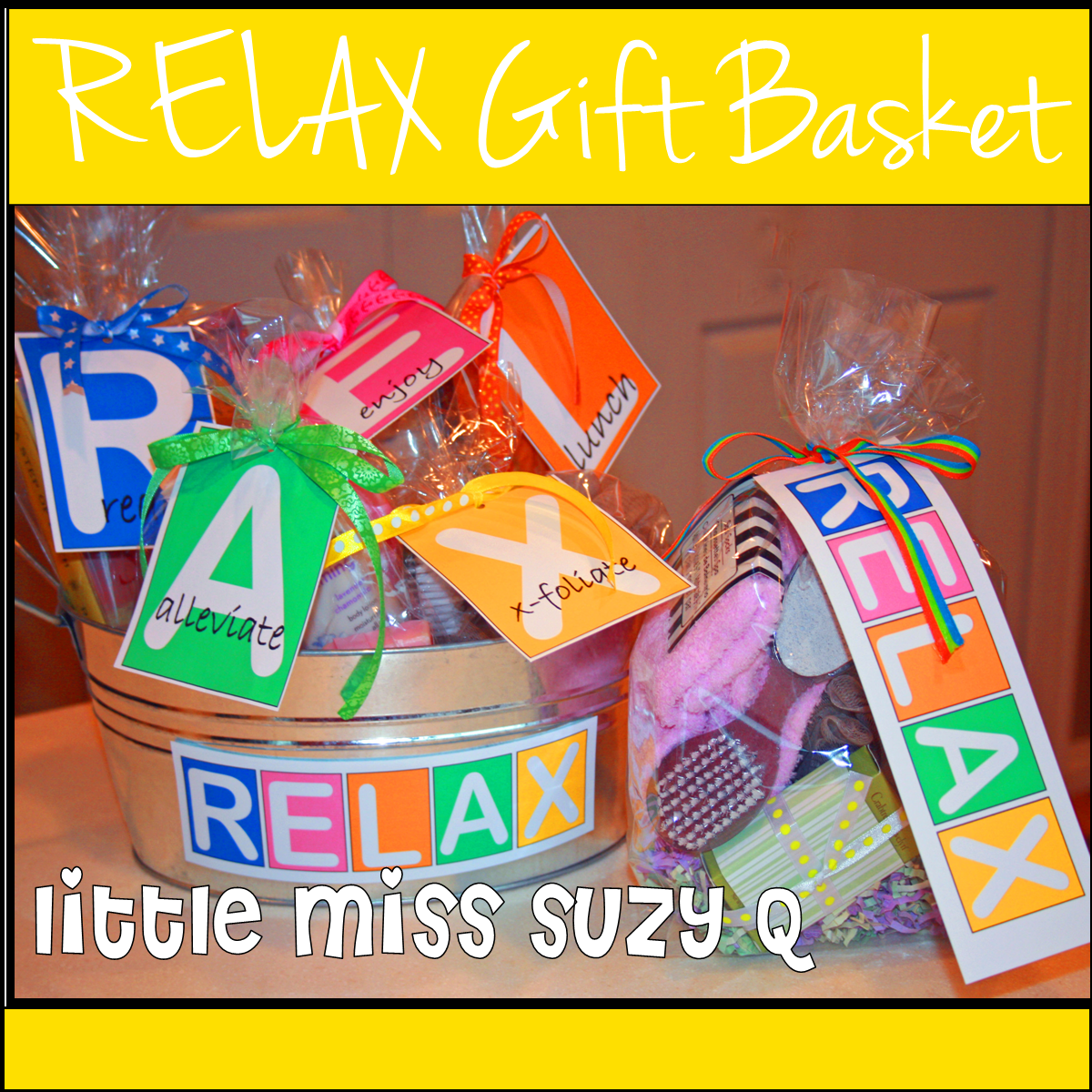 Little Miss Suzy Q RELAX gift idea with printable tags