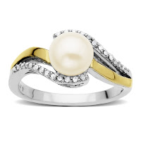S&G Sterling Silver 14K Gold Freshwater Cultured Pearl and Diamond Ring