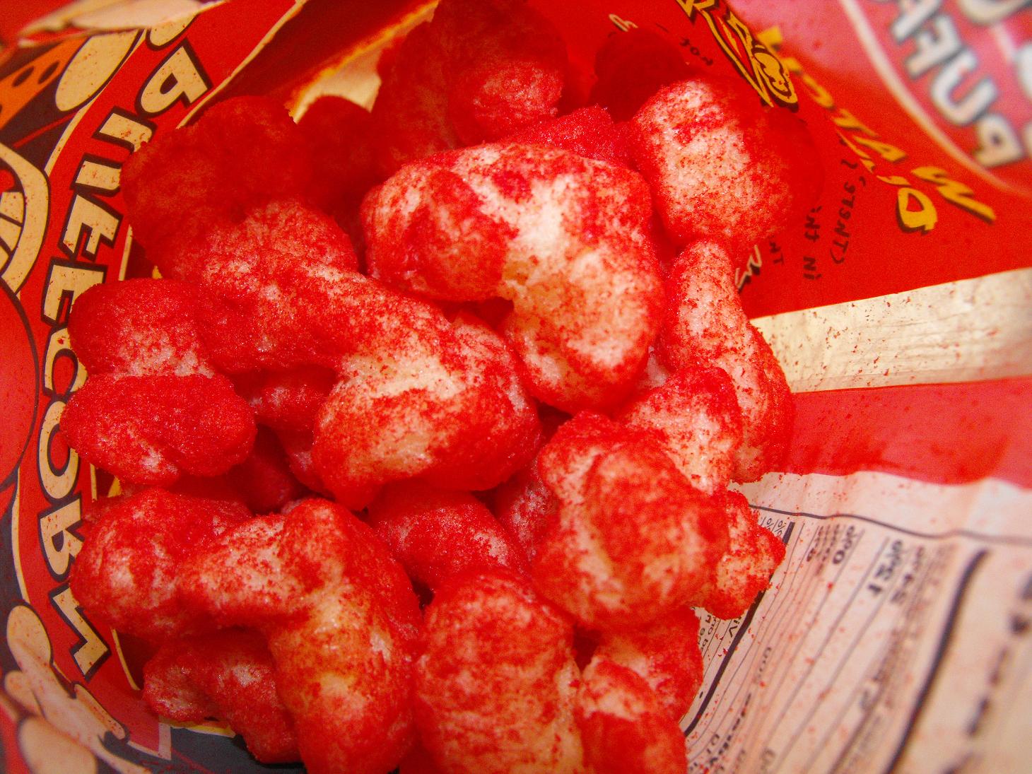 Hot Chicks Eatin' Spicy Chips Snack 216 Chester’s Puffcorn Flamin’ Hot Puffed Corn Snacks