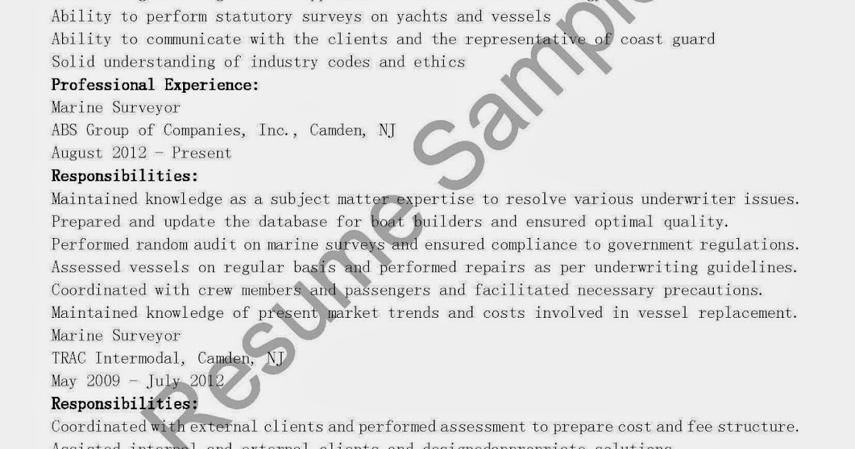 Sample resume marine surveyor