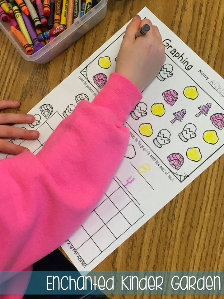 Sometimes Teacher-Authors who have stores on Teachers Pay Teachers get to swap products to test things out in their classrooms -- we like to call this Trade and Grade! This blog post is all about how I was able to try two kindergarten or primary grades resources created by Elyse from for Apples. Click through to read about her fantastic task cards and Winter Print-and-Go literacy resource! This is a photograph of a student completing a kindergarten graphing activity.