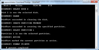 Command prompt-FORMAT FS=NTFS Cara Membuat Bootable USB Windows 7