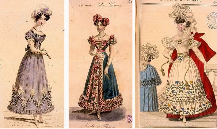 historia del traje: Capítulo 27: Transición a la indumentaria romántica  (1820-1820) y primer estilo romántico: el traje globular (1828-1836)