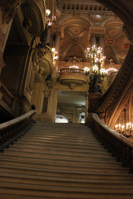 The first stairway leading to the main area of The Grand Staircase of Le Palais Garnier in Paris, France The first stairway leading to the main area of The Grand Staircase of Le Palais Garnier in Paris, France