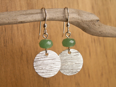 textured silver disc earrings with green aventurine stone accent by Jennifer Kistler