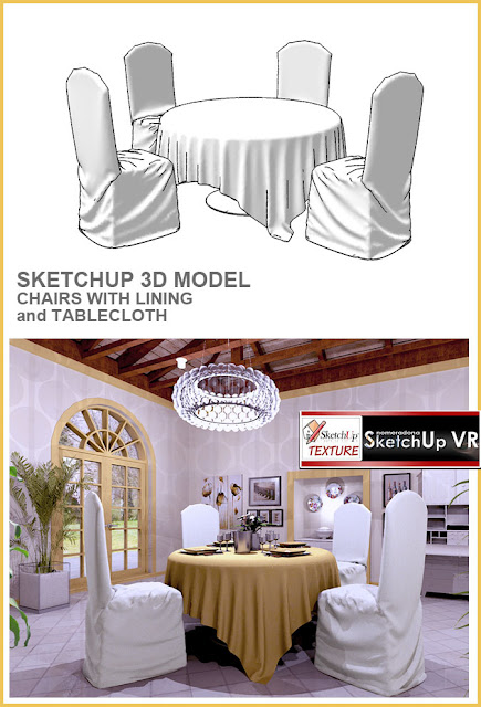 sketchup model-  dinnig room-chairs with linen and tablecloth