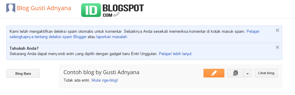Tampilan dasbor blog baru anda Cara membuat BLOG di BLOGGER GRATIS