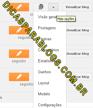 pagina de configurações do blogger