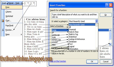 Các công thức tính hàm thông dụng trong Excel Các công thức tính hàm thông dụng trong Excel