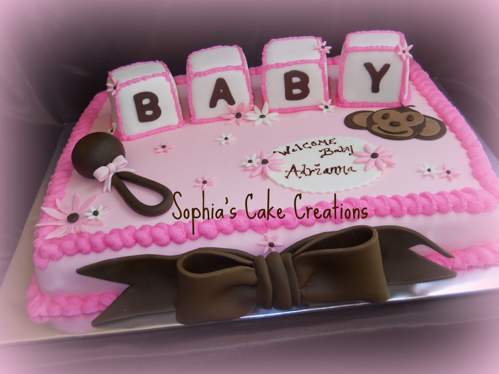 Sophia's Cake Creations: Pink, Brown and White Baby Shower Cake Sophia's Cake Creations: Pink, Brown and White Baby Shower Cake