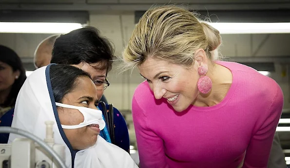 Queen Máxima of The Netherlands visits outside Dhaka the Viyellatex garment factory Viyellatex where she speaks including with the business owners and employees about their experience with loans and other (digital) financial services