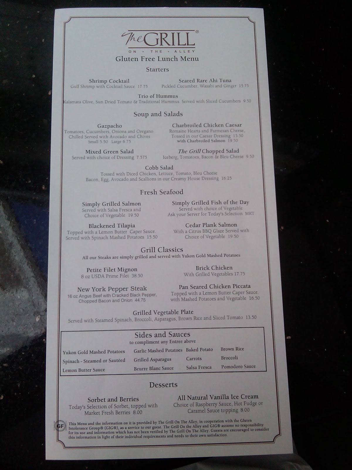 Gluten Free Beat ® The Grill on the Alley, Aventura Mall