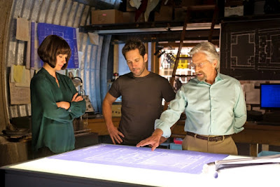 Paul Rudd, Evangeline Lilly and Michael Douglas in Ant-Man