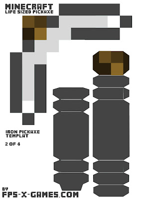 Minecraft iron pickaxe printable papercraft template cut out 2/4 Minecraft iron pickaxe printable papercraft template cut out 2/4