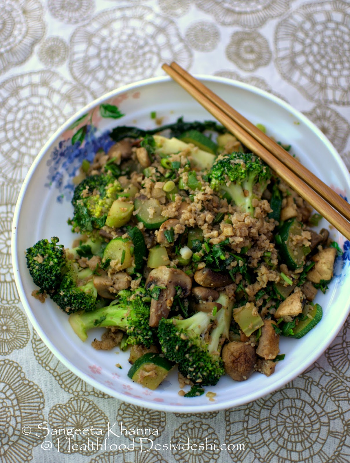 stir fried vegetables with chicken mince for a healthy meal