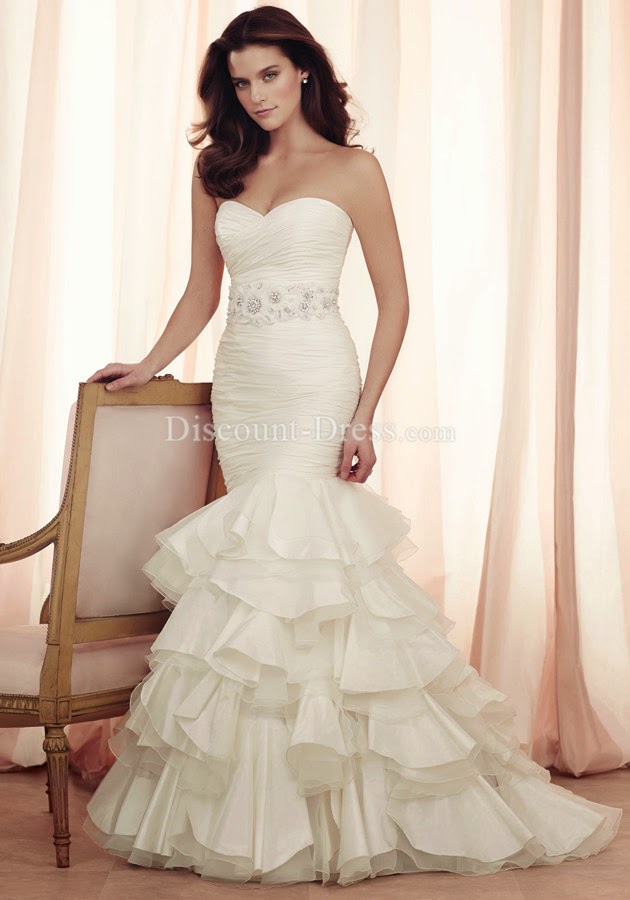  Taffeta & Organza Sweetheart Mermaid Floor Length Sleeveless Zipper Back Wedding Dress
