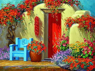 Paisajes de Casas con Flores Oleo