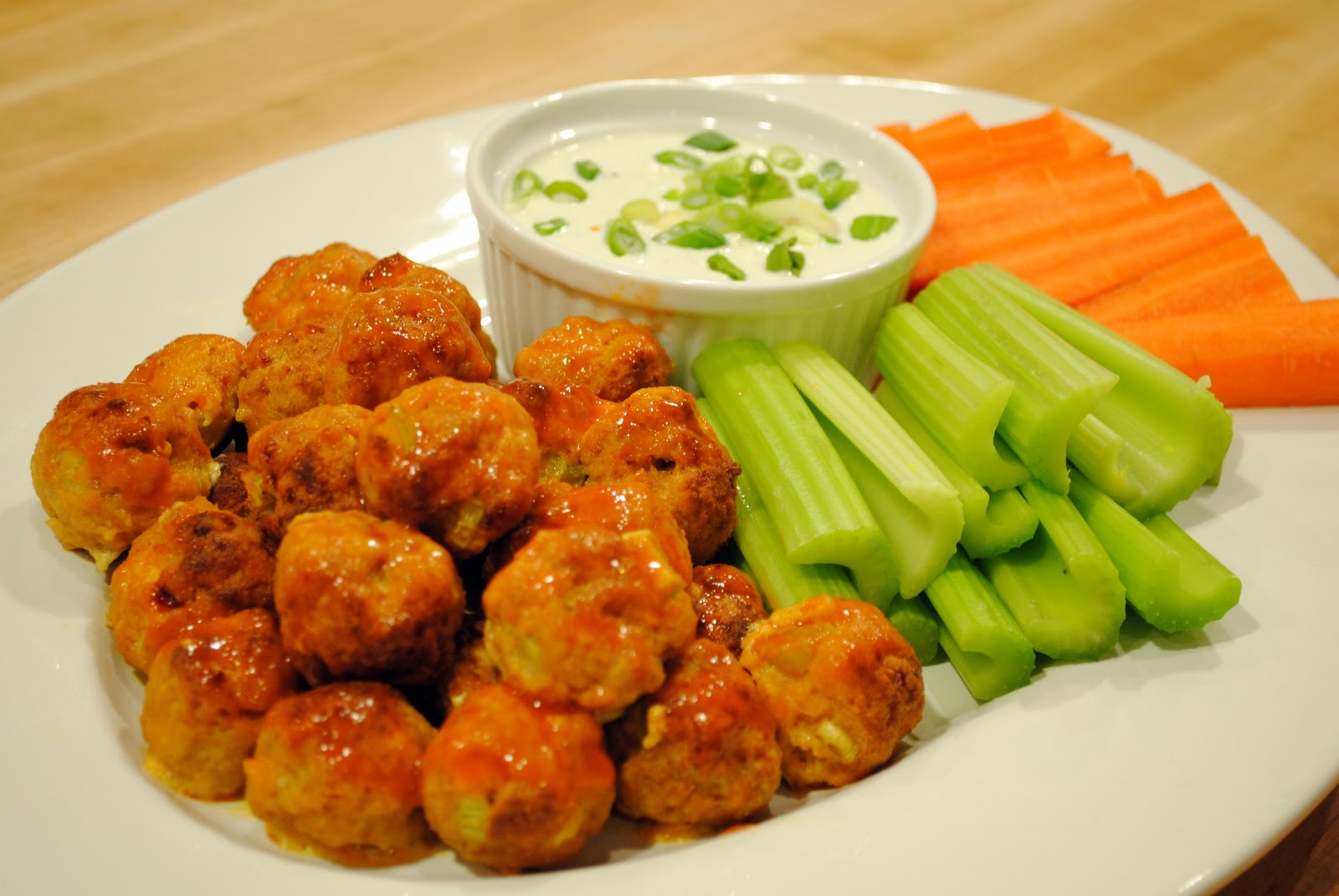 Three Scoops of Love Buffalo Chicken Meatballs and Blue Cheese Dip